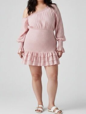 Franco Orange & White Plaid Asymmetrical Dress